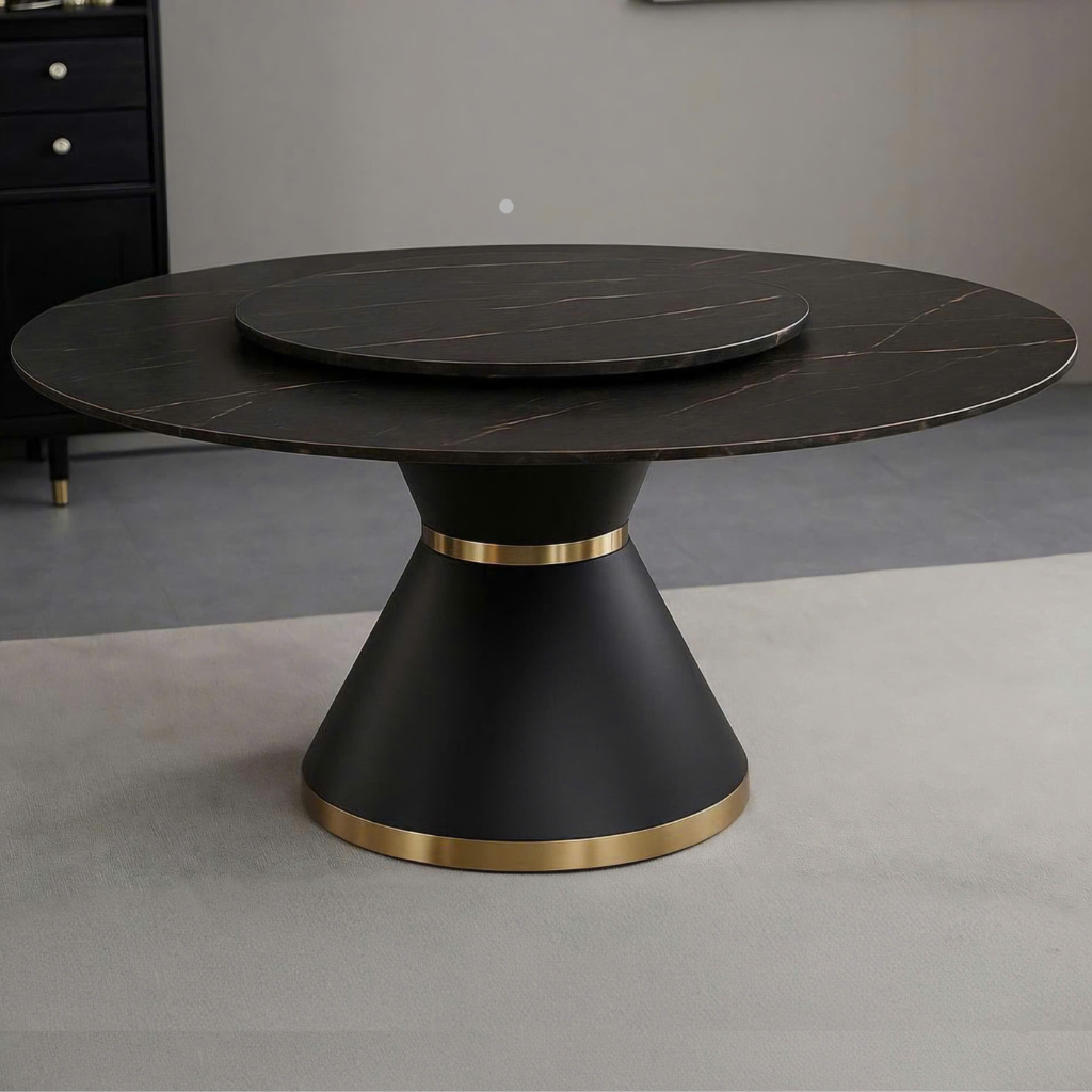 Bàn Ăn Tròn Xoay Đá Đen